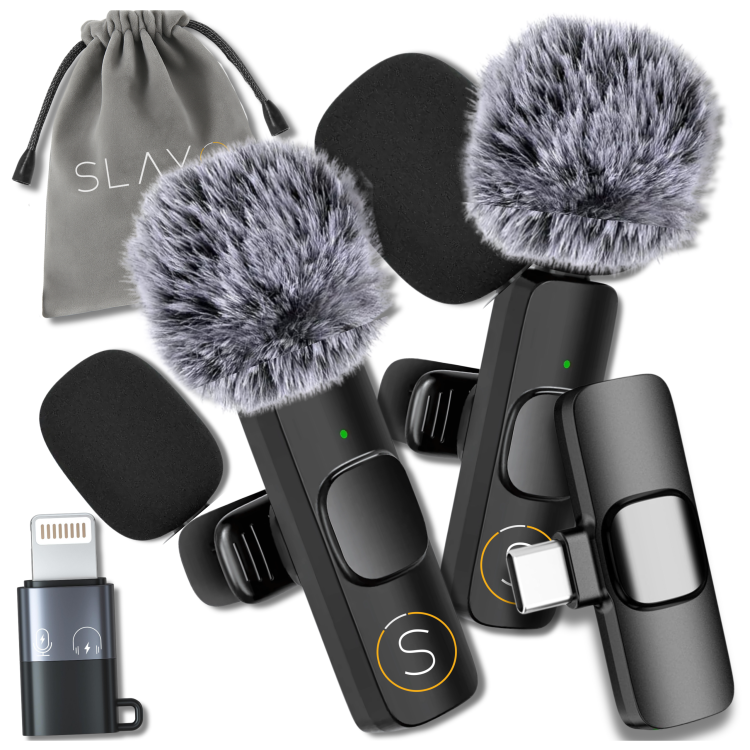 Zestaw 2x mikrofon bezprzewodowy krawatowy do telefonu Slayo Mike S9 z odbiornikiem