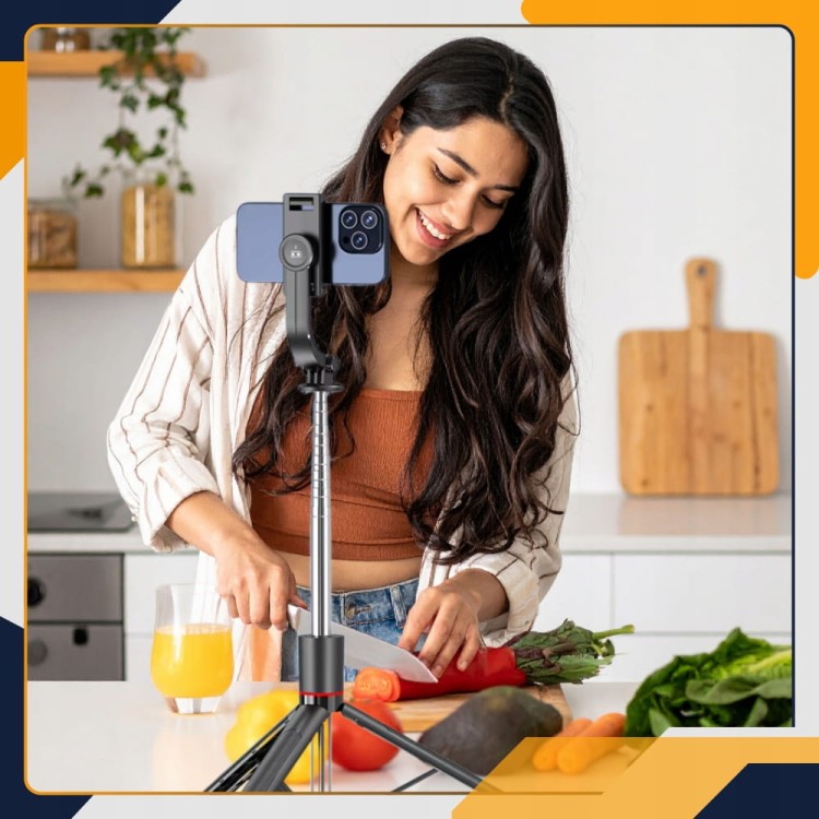 Statyw do telefonu Slayo z lampami LED do nagrywania przepisów i vlogów kuchennych