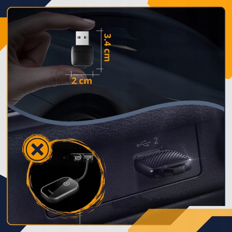 Mini dongle CarPlay Android Auto WiFi 5 GHz + Bluetooth – stabilne połączenie bez kabli w samochodzie