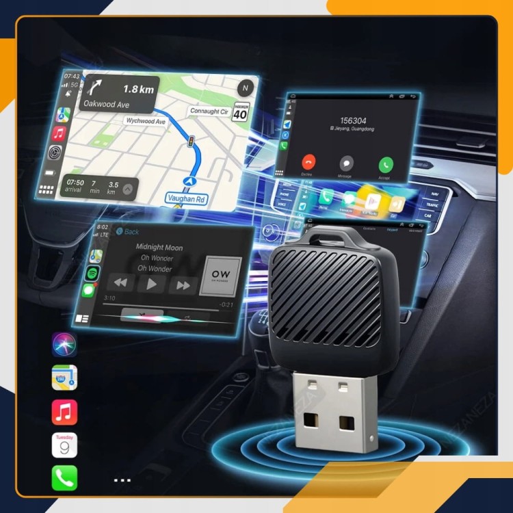Instrukcja podłączenia mini adaptera bezprzewodowego CarPlay Android Auto Slayo do portu USB w aucie