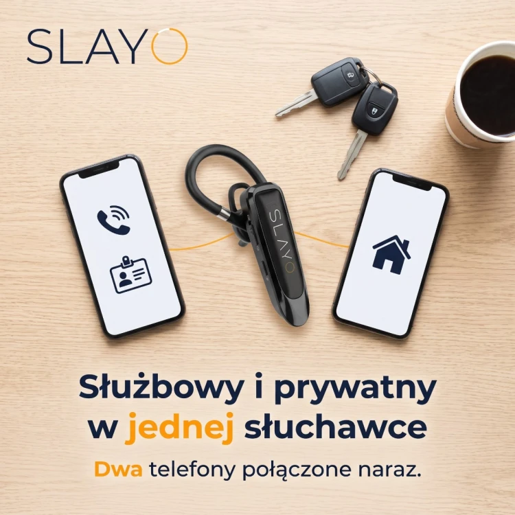 Słuchawka Slayo EarWave 600 Ultra połączona z dwoma telefonami naraz
