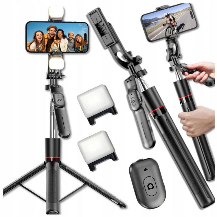 Kijek selfie statyw 3w1 Slayo SelfiePro16L z dwiema lampami LED i pilotem Bluetooth – kompletny zestaw do smartfonów iPhone 12 13 14 15 16 17