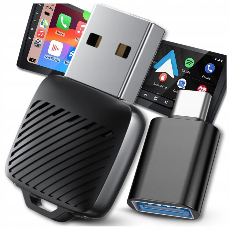 Mini bezprzewodowy adapter 2w1 CarPlay Android Auto WiFi Bluetooth Slayo DriveLink CF91 – widok ogólny dongla