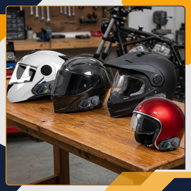 Kaski motocyklowe z zamontowanymi interkomami Slayo MotoMesh S800