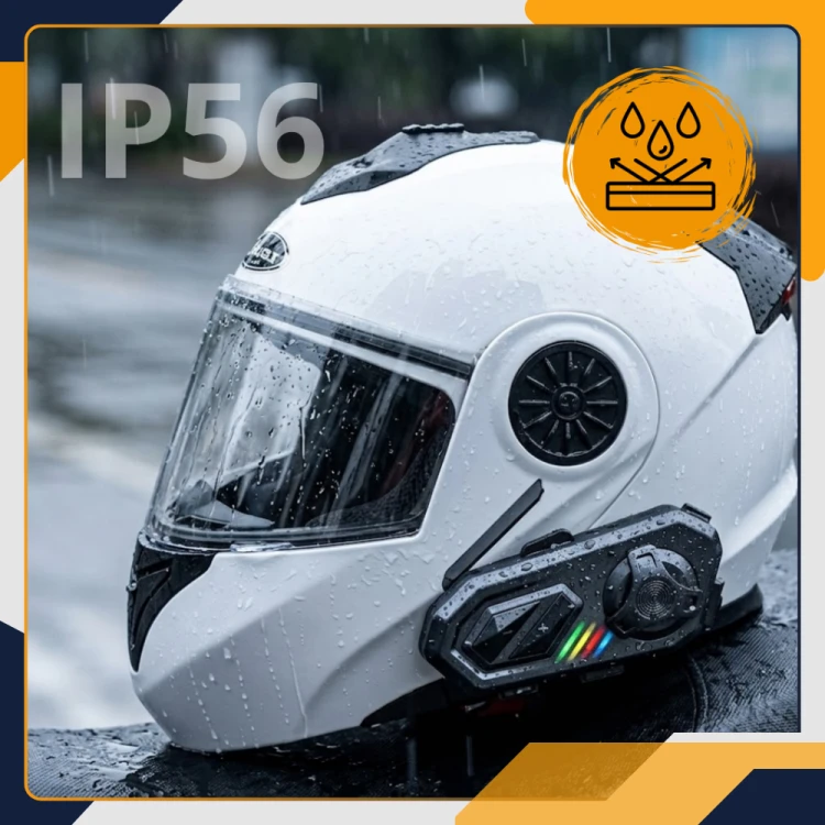 Interkom Slayo MotoMesh S800 na kasku w deszczu, klasa szczelności IP56
