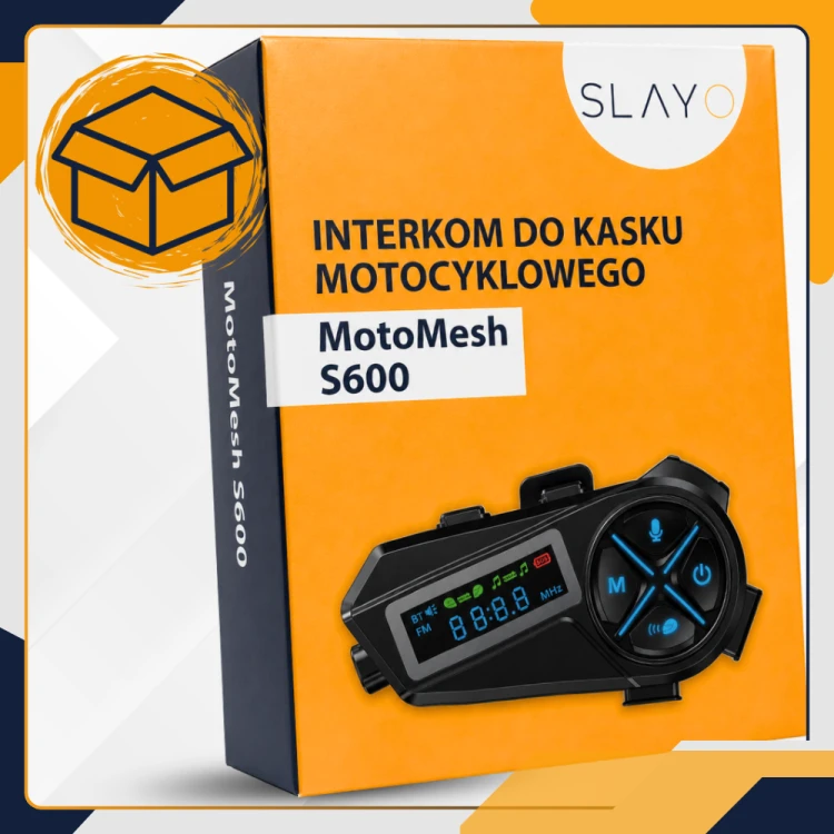 Pudełko interkomu motocyklowego Slayo MotoMesh S600 z polskimi komunikatami