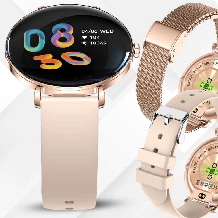 Smartwatch Slayo Grace SM43, widok z boku na złotą kopertę