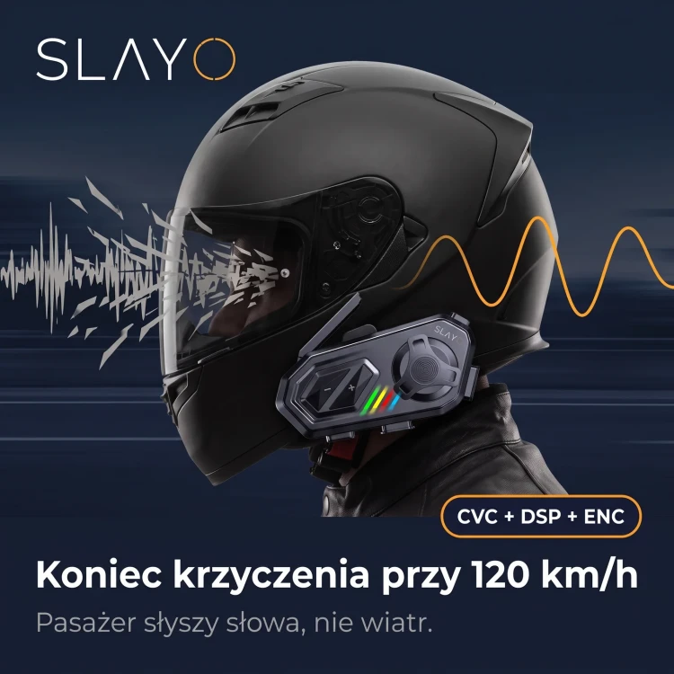 Kask z interkomem Slayo MotoMesh S800, redukcja szumów CVC, DSP i ENC przy 120 km/h