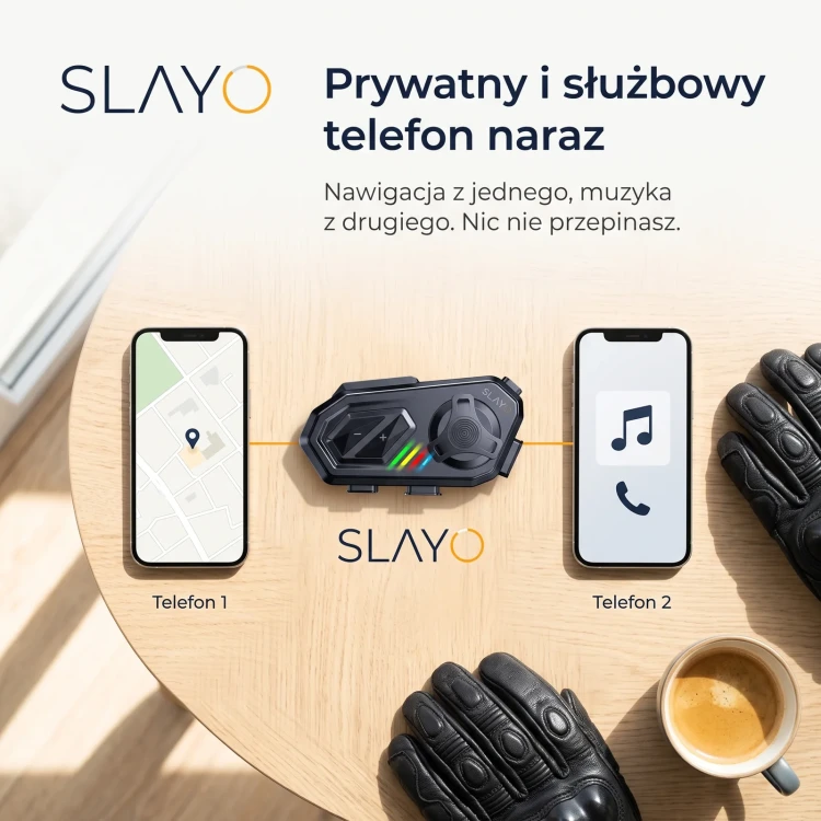 Interkom Slayo MotoMesh S800 połączony jednocześnie z dwoma telefonami