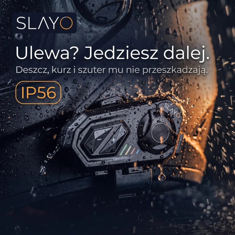 Interkom Slayo MotoMesh S800 w deszczu, klasa szczelności IP56