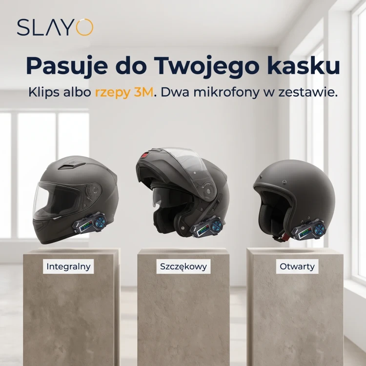 Interkom Slayo MotoMesh S600 na kasku integralnym, szczękowym i otwartym